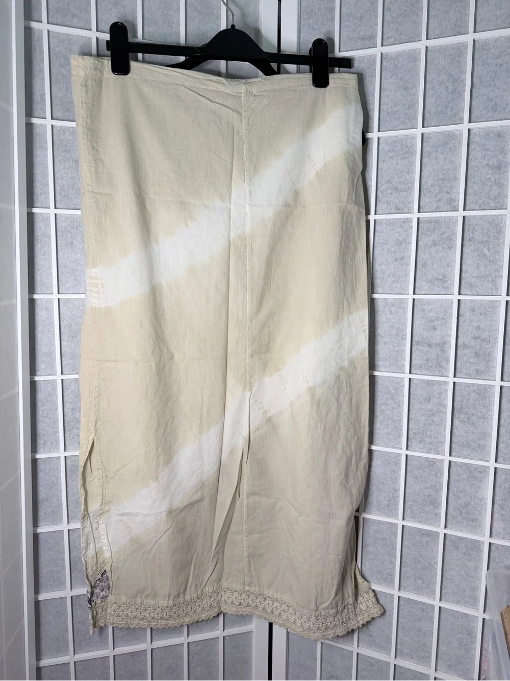 Boho Cream Maxi Skirt with Orange Floral & Blue Geometric Panel